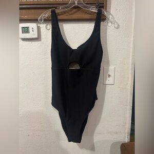 Charmo Ribbed One Piece Cutout Scoop Neck High Cut Padded Monokini Swimsuit XL